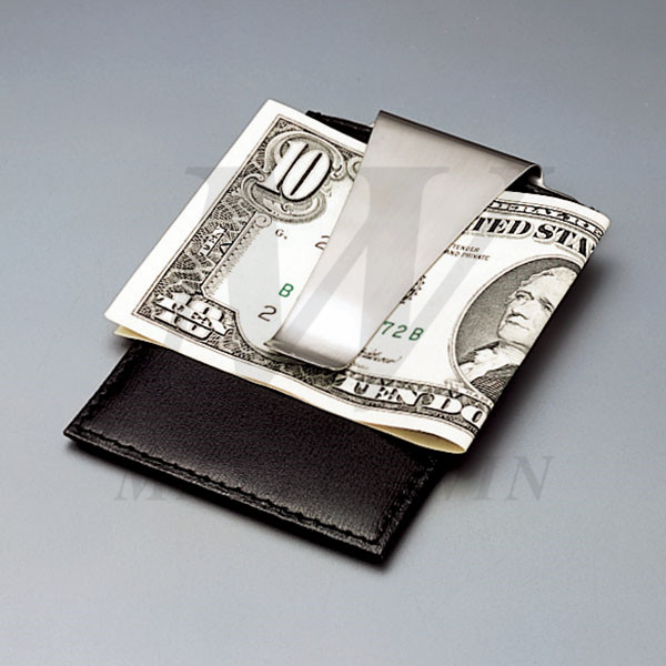 Leather/Metal Credit Card Pouch with Money Clip_B82866
